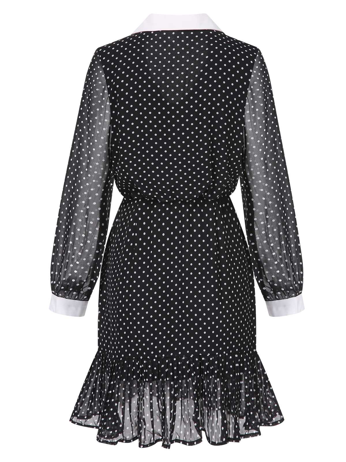Schwarz 1940er Polka Dot Kontrast Kragen Kleid - Image 2