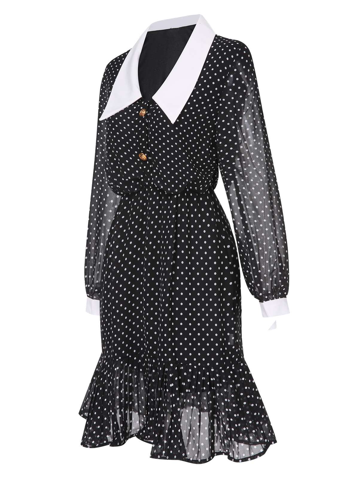 Schwarz 1940er Polka Dot Kontrast Kragen Kleid - Image 3