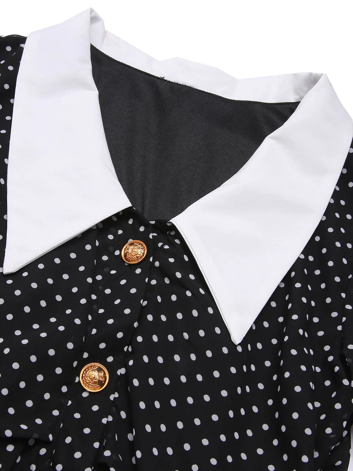 Schwarz 1940er Polka Dot Kontrast Kragen Kleid - Image 4