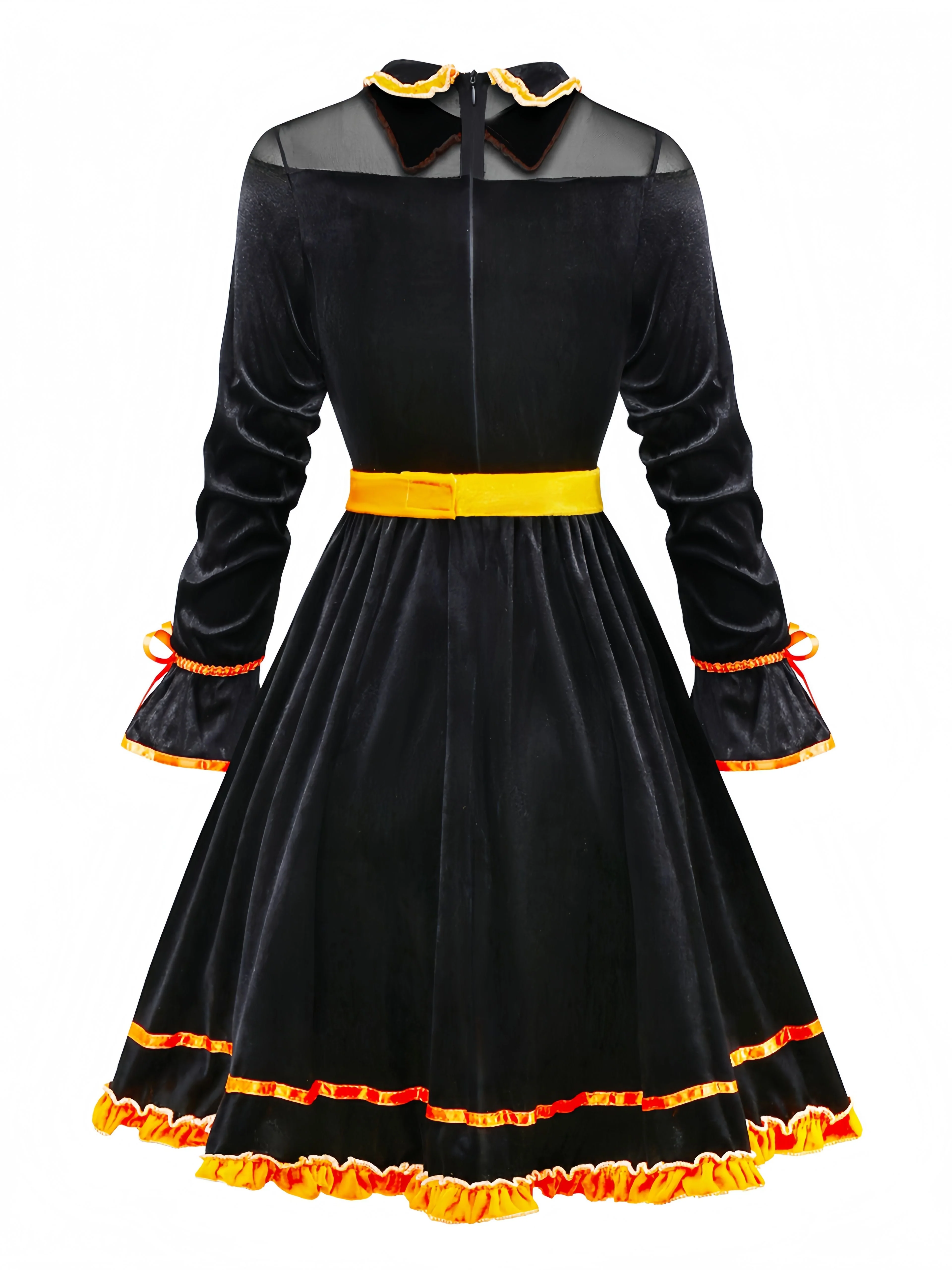 Schwarz 1940er Revers Bogen Patchwork Kleid - Image 2