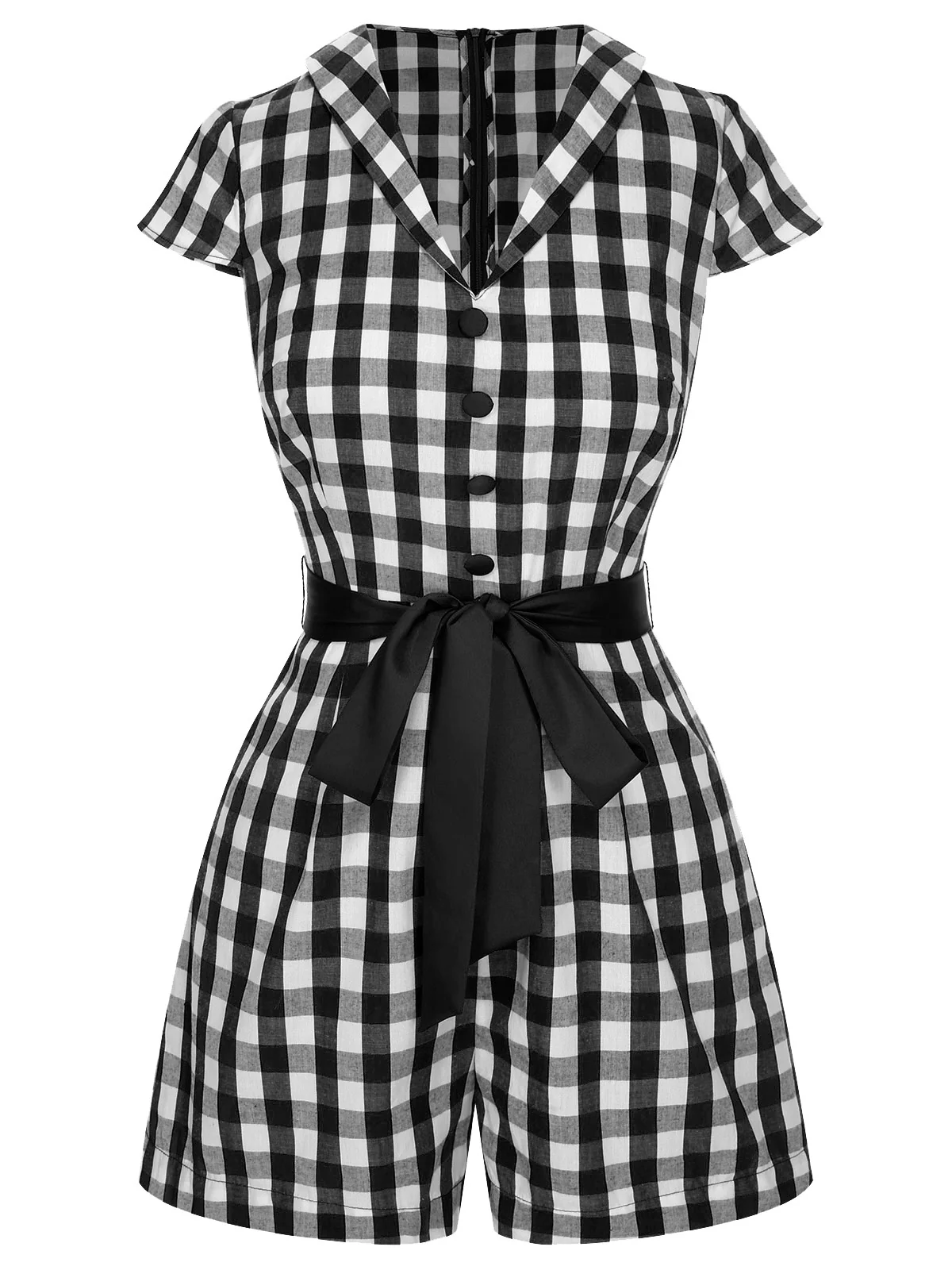 Rot 1940er Revers Plaids Romper mit Gürtel - Image 10