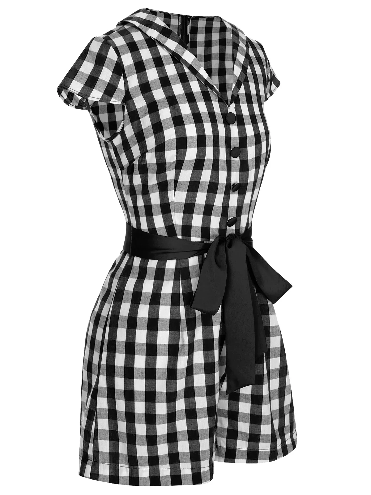 Rot 1940er Revers Plaids Romper mit Gürtel - Image 8