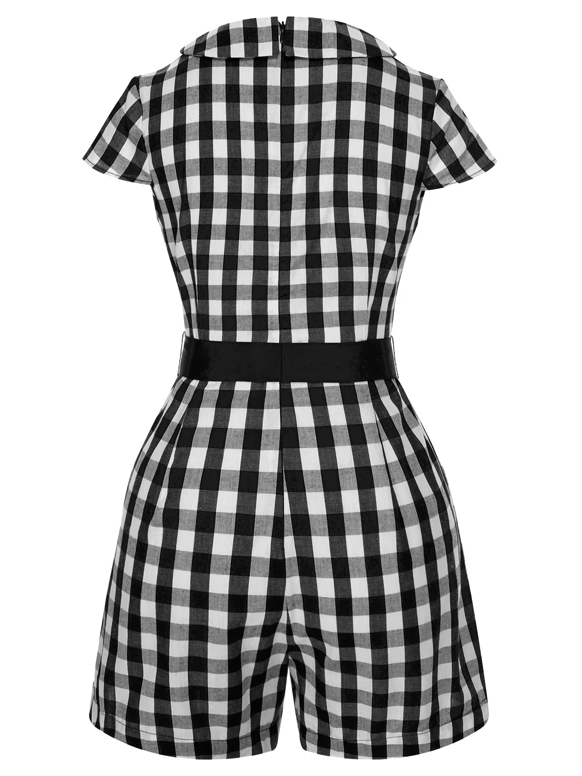 Rot 1940er Revers Plaids Romper mit Gürtel - Image 9