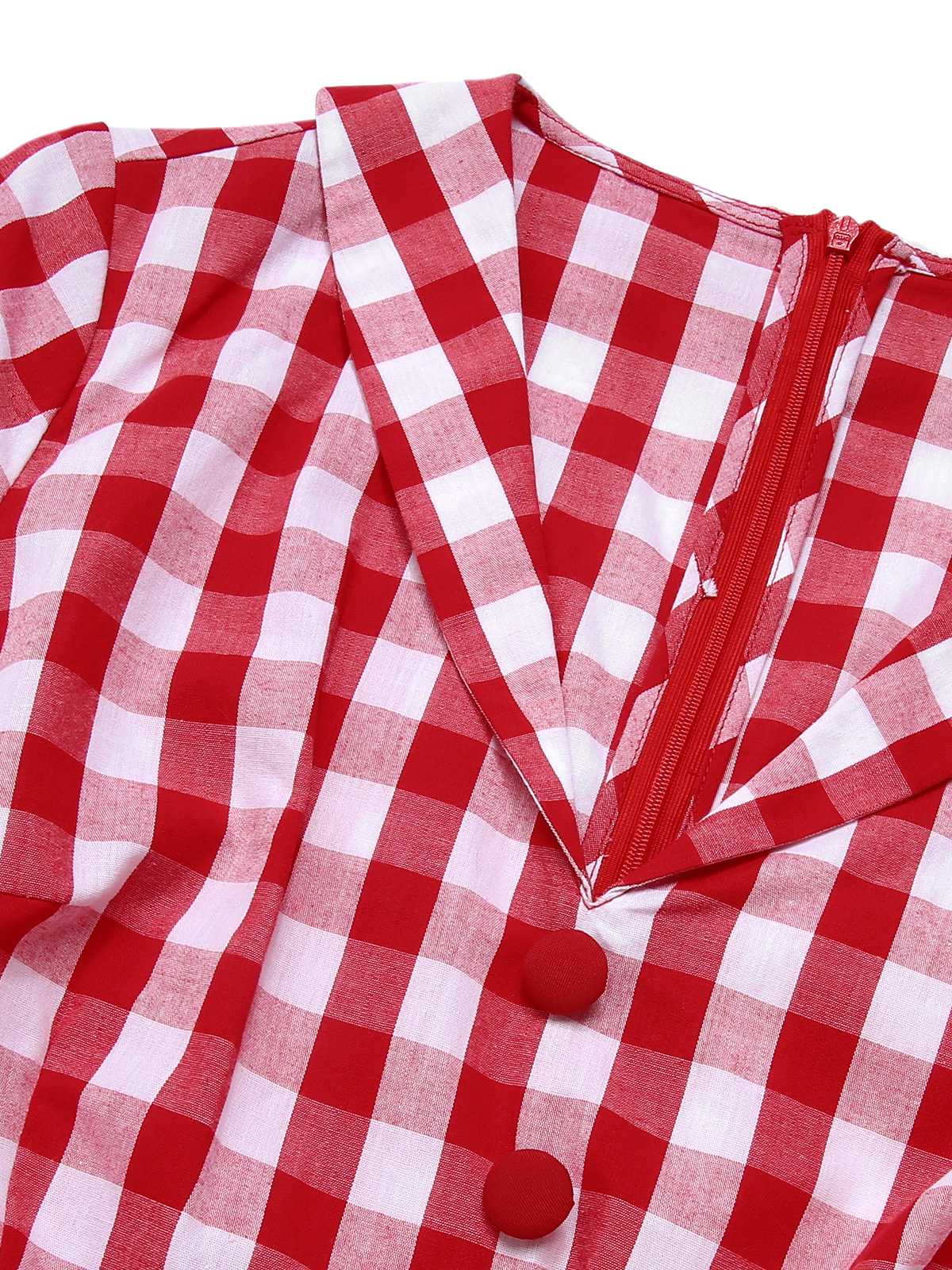 Rot 1940er Revers Plaids Romper mit Gürtel - Image 5