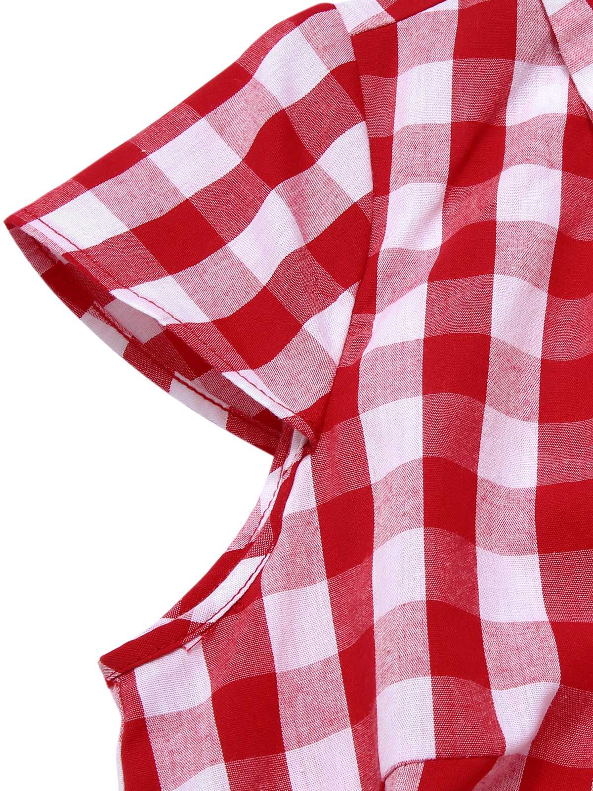 Rot 1940er Revers Plaids Romper mit Gürtel - Image 6