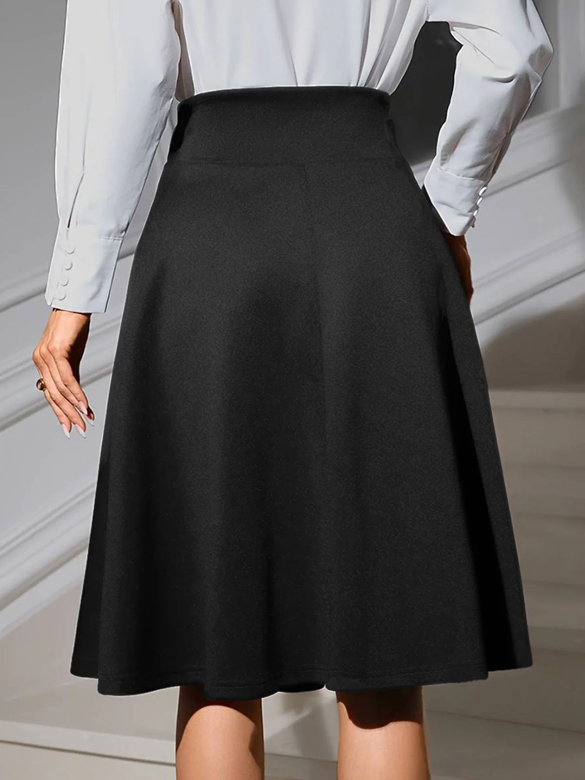 Schwarz 1940er Solide High Waist Schnürung Rock - Image 2
