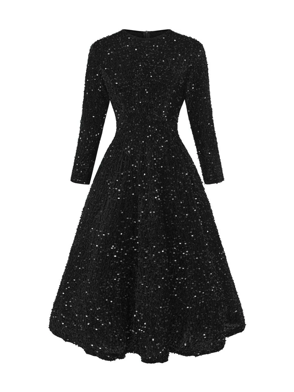 1940er Solide Pailletten Langarm Maxi Kleid - Image 8