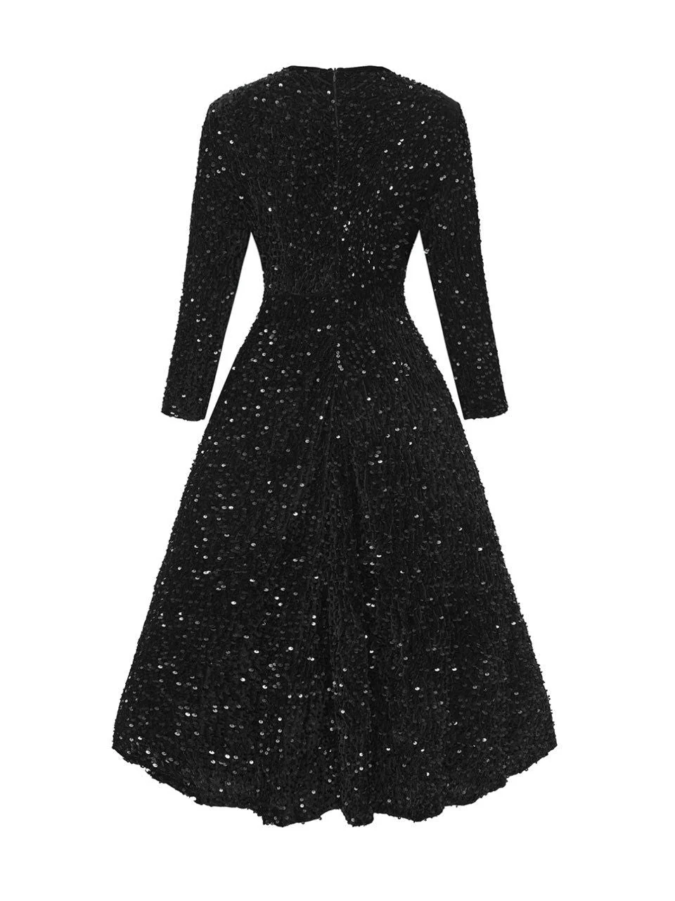 1940er Solide Pailletten Langarm Maxi Kleid - Image 9