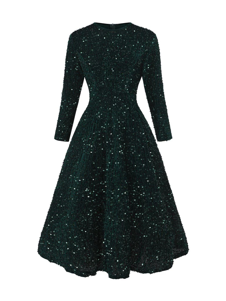 1940er Solide Pailletten Langarm Maxi Kleid - Image 3