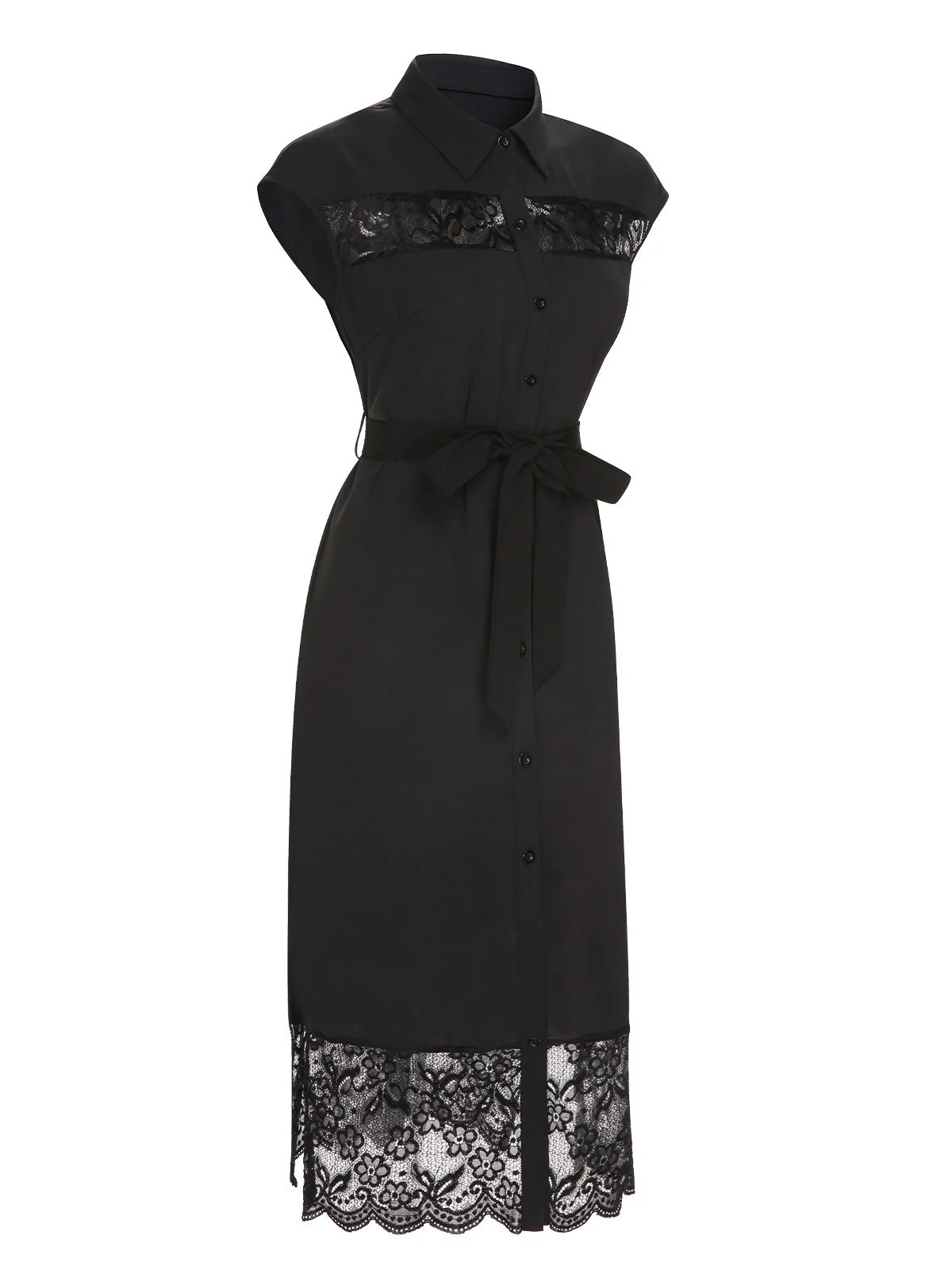 Schwarz 1940er Solide Spitze Hemdkragen Kleid - Image 2