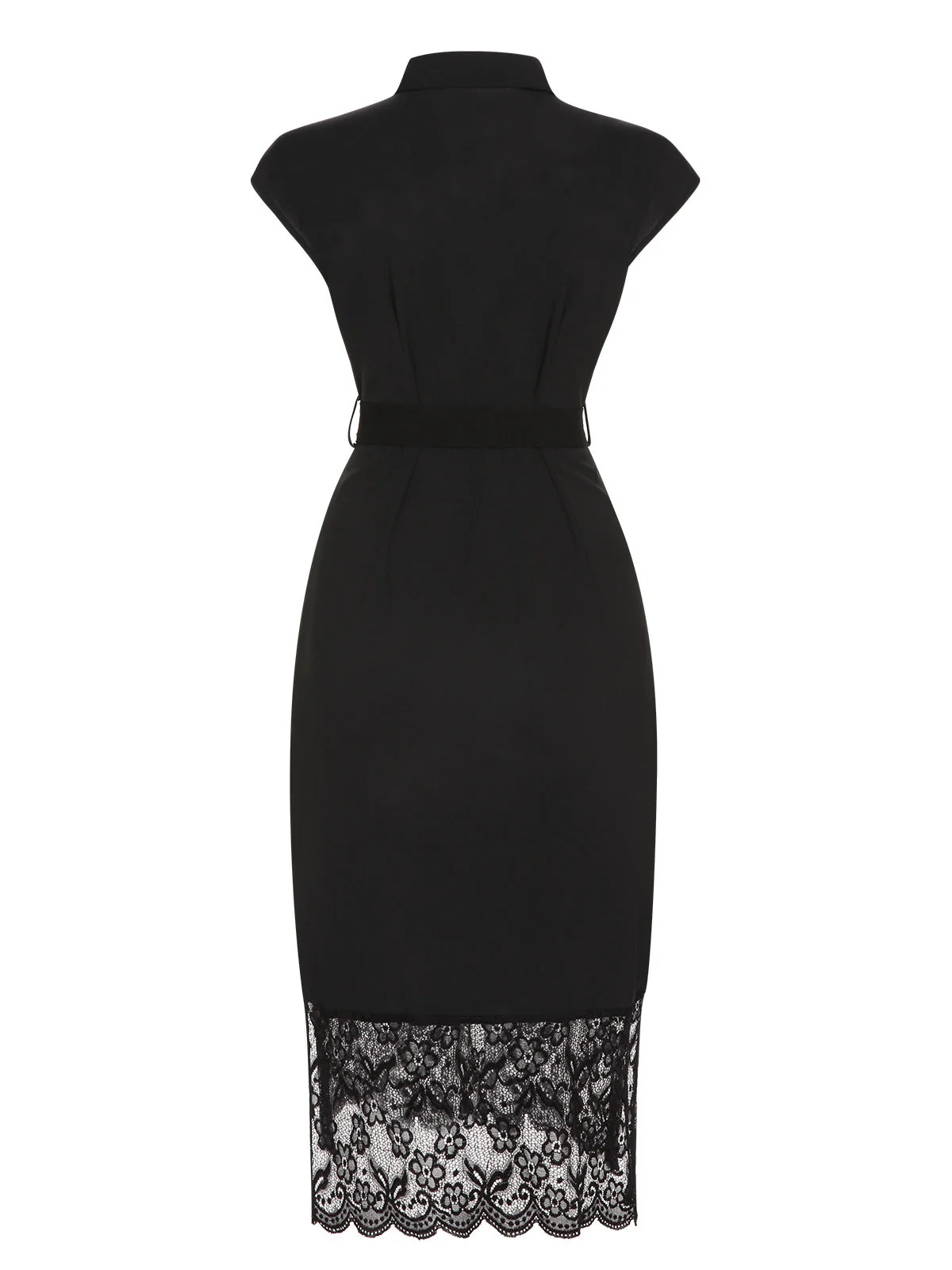Schwarz 1940er Solide Spitze Hemdkragen Kleid - Image 3