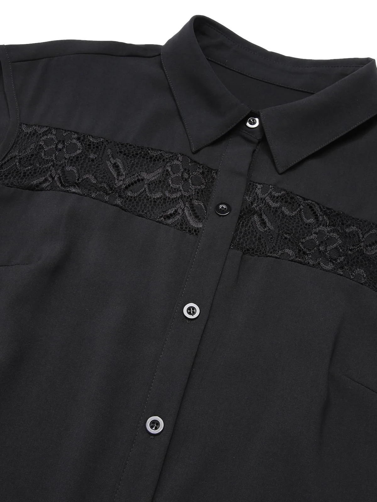 Schwarz 1940er Solide Spitze Hemdkragen Kleid - Image 4