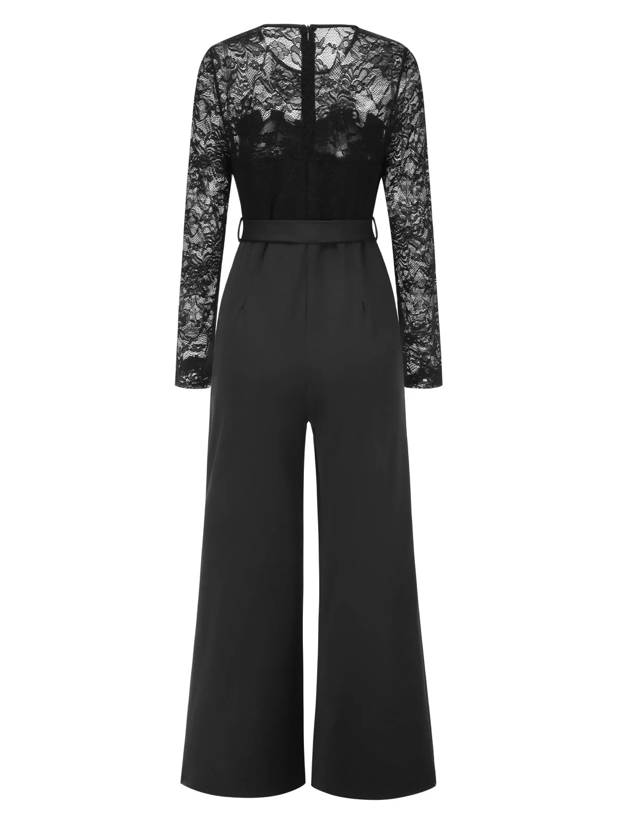 Schwarz 1940er Solide Spitze Patchwork Jumpsuit - Image 2