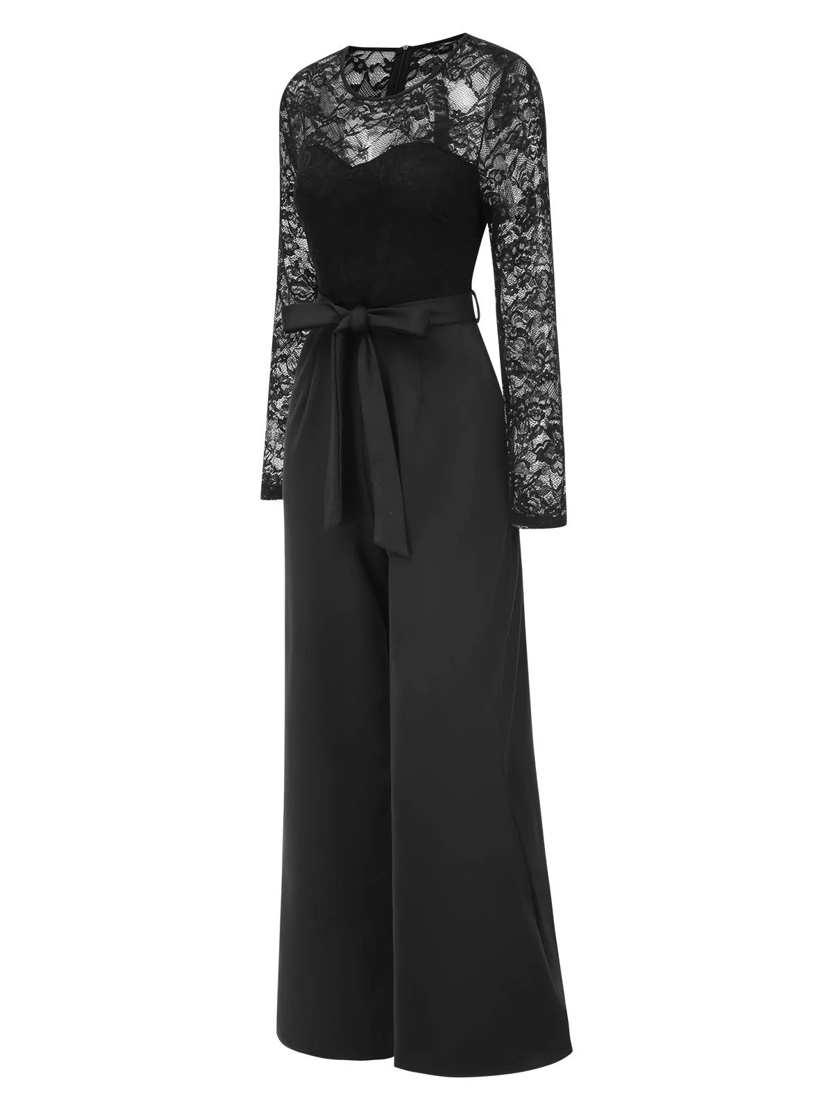 Schwarz 1940er Solide Spitze Patchwork Jumpsuit - Image 3