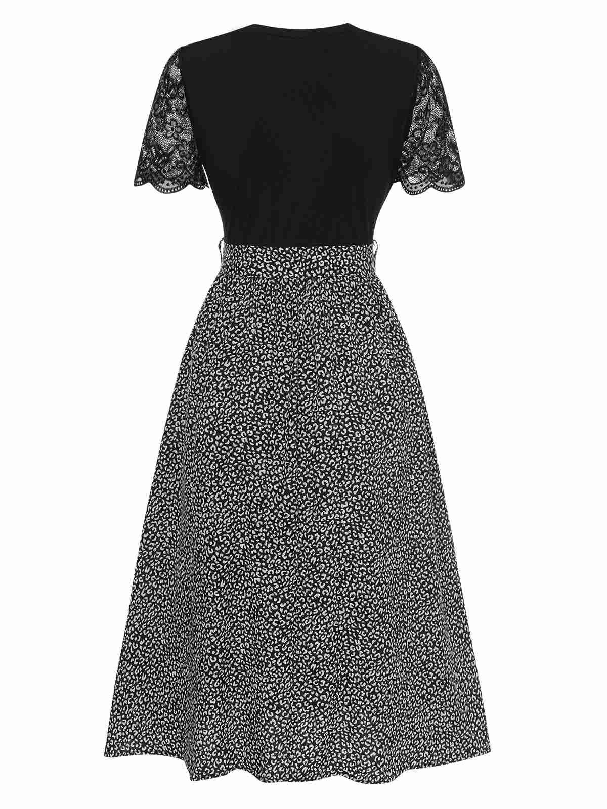 Schwarz 1940er Spitze Patchwork Kleid - Image 2