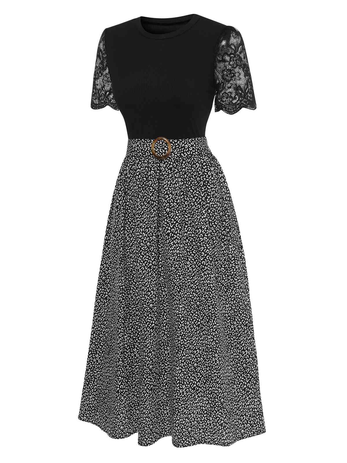 Schwarz 1940er Spitze Patchwork Kleid - Image 3
