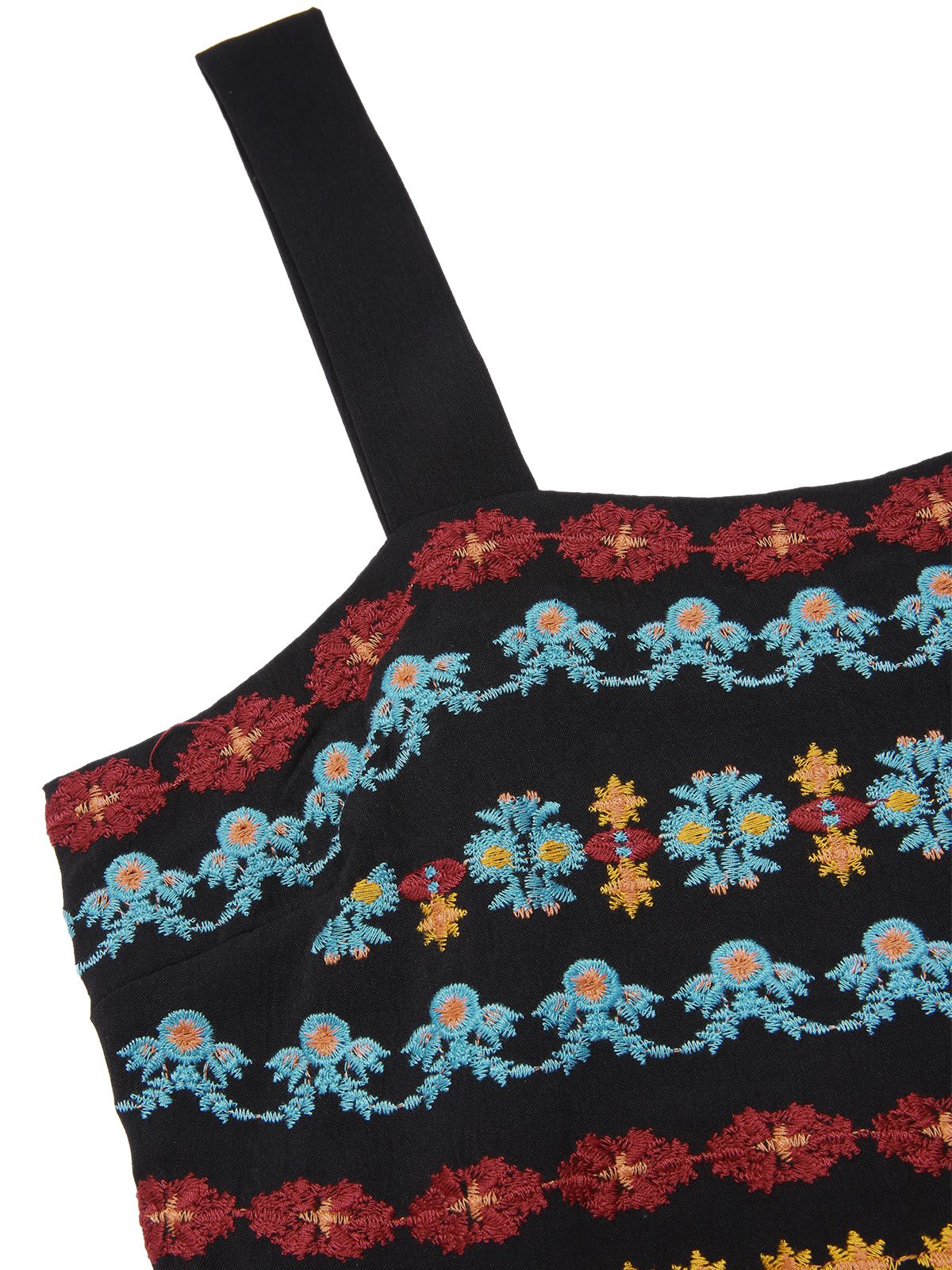Schwarz 1940er Träger Bestickt Blumen Maxi Kleid - Image 3