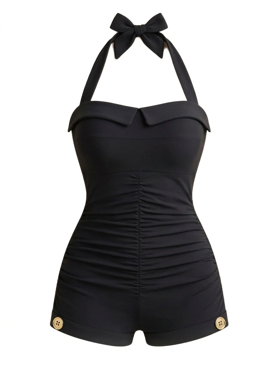 Roter 1940er Halter Patchwork Einteiliger Badeanzug - Image 15