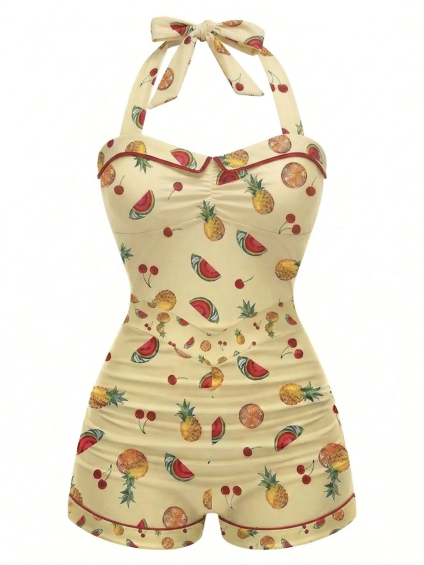 Roter 1940er Halter Patchwork Einteiliger Badeanzug - Image 14