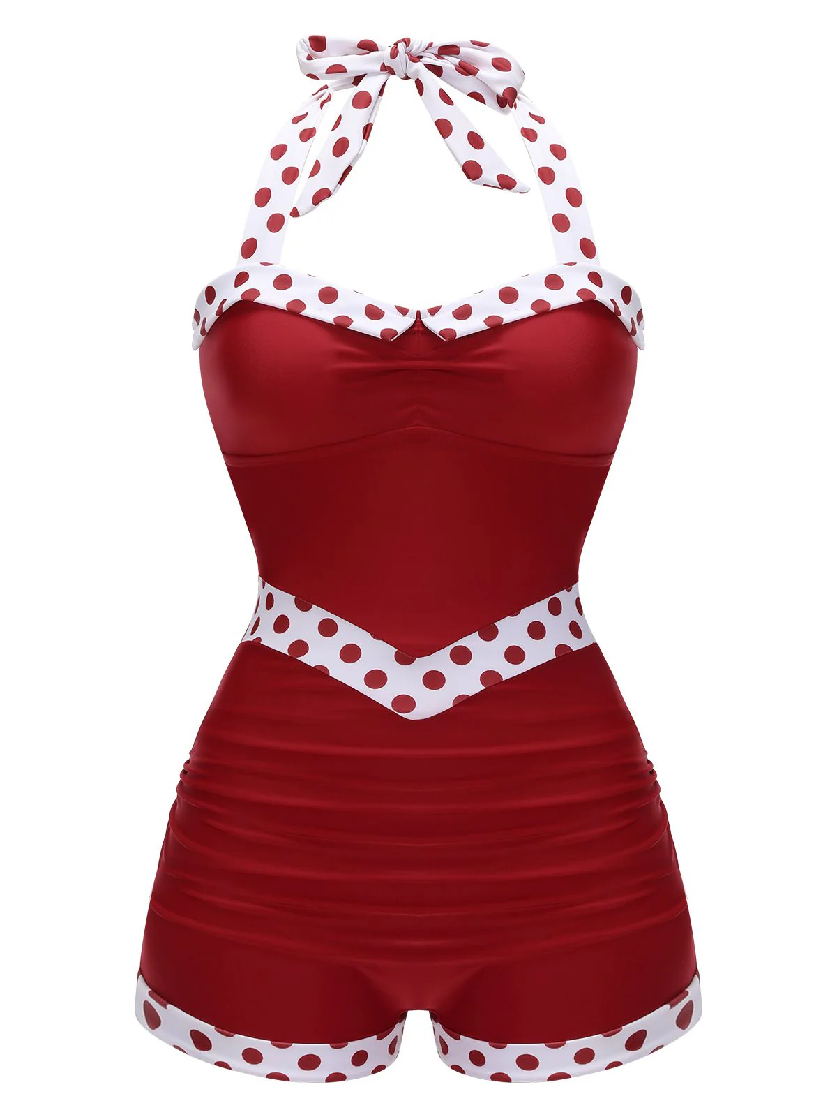 Roter 1940er Halter Patchwork Einteiliger Badeanzug - Image 3