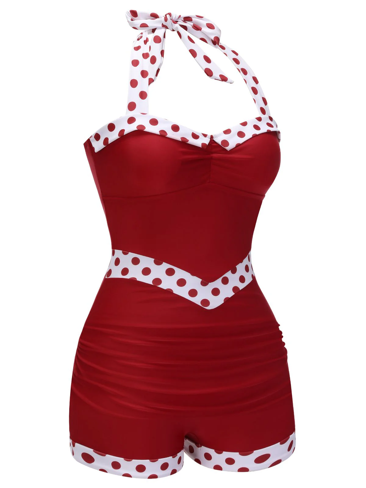 Roter 1940er Halter Patchwork Einteiliger Badeanzug - Image 4