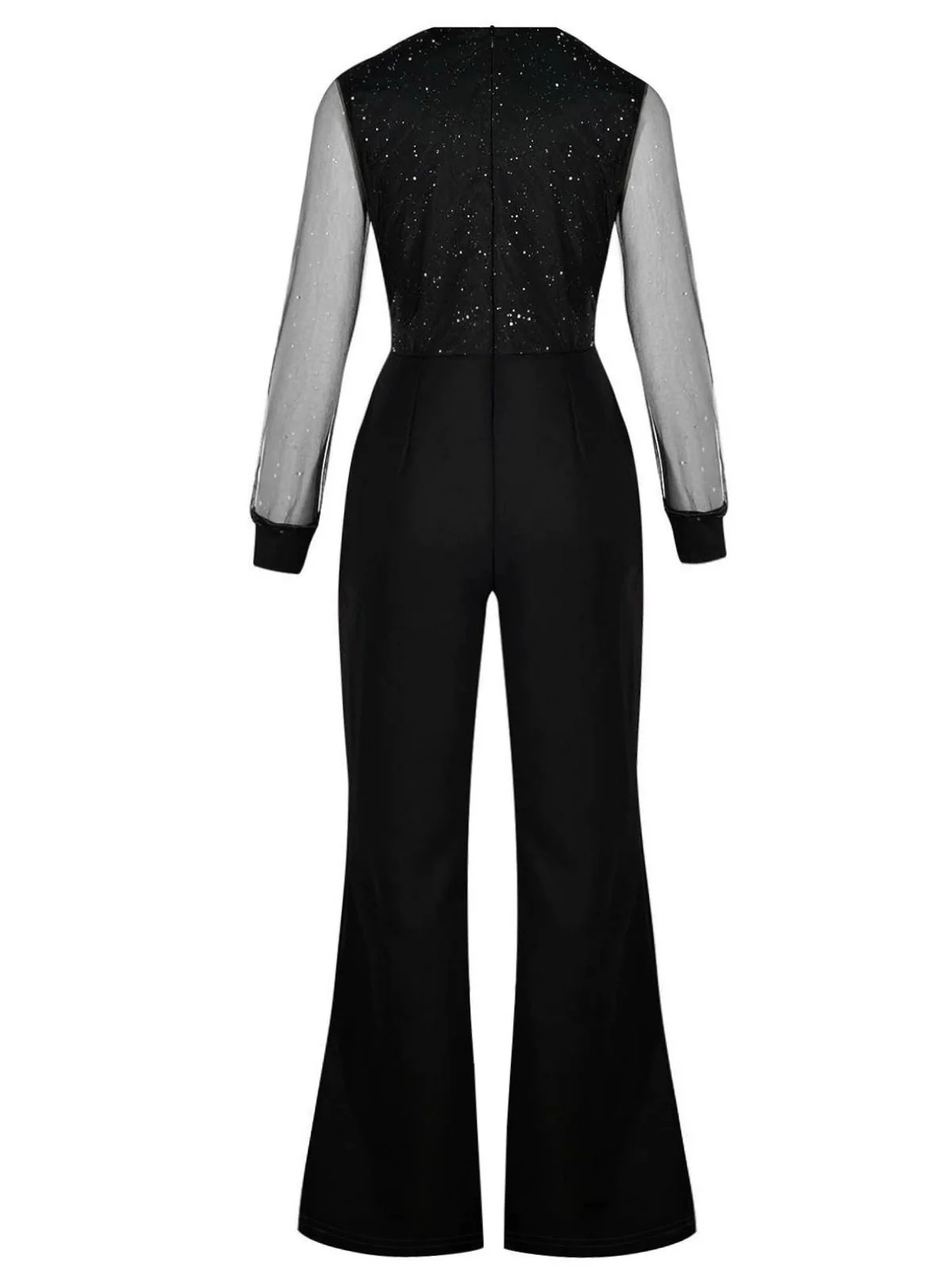 Schwarz 1940er V-Ausschnitt Funkeln Netz Jumpsuit - Image 2