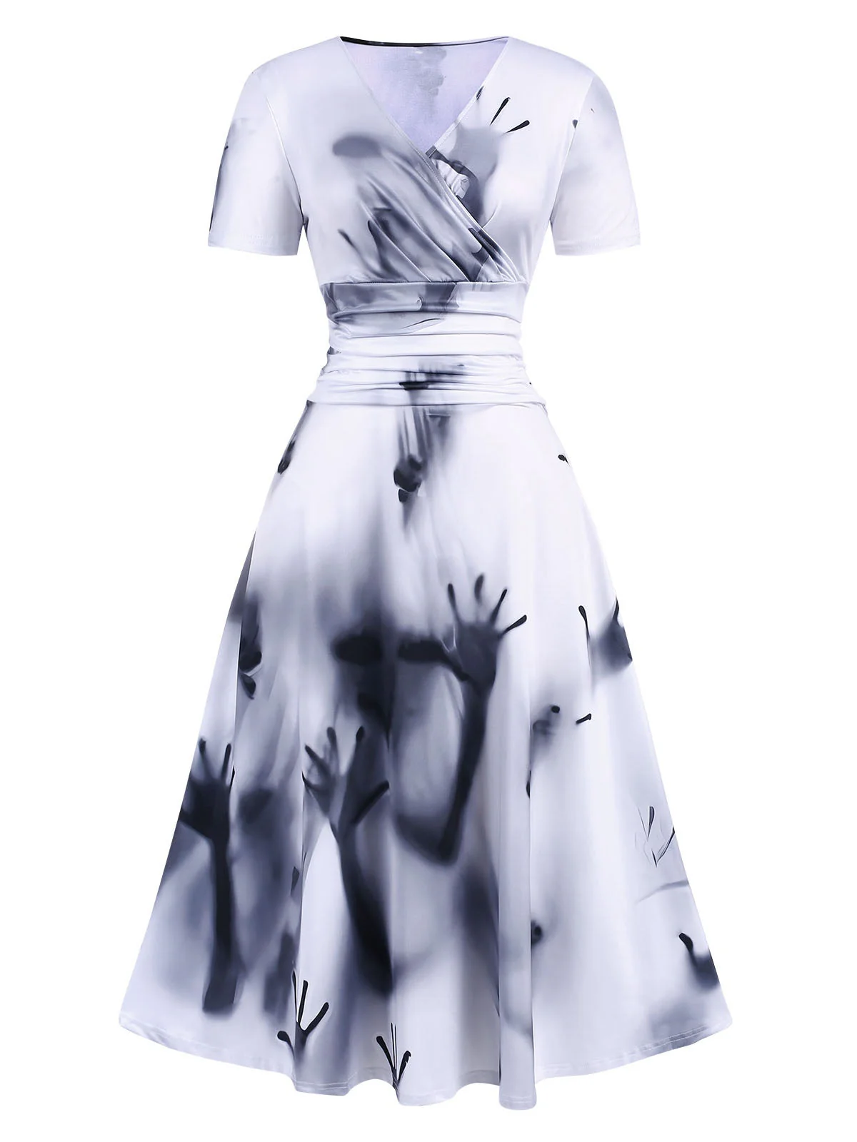 Schwarz 1940er V-Ausschnitt Halloween Handabdrücke Kleid - Image 2