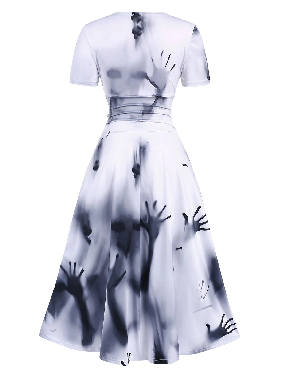 Schwarz 1940er V-Ausschnitt Halloween Handabdrücke Kleid - Image 4