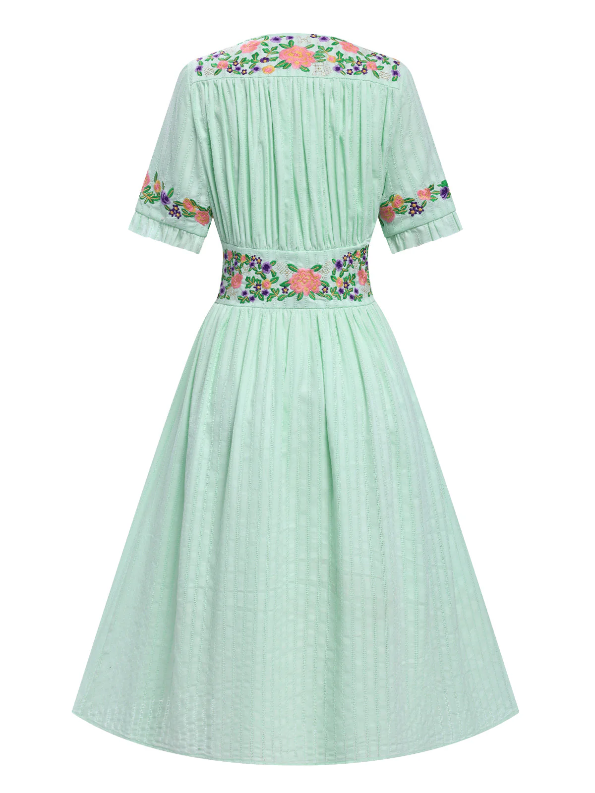 Beige 1940er V-Ausschnitt Knöpfen Blumen Kleid - Image 11