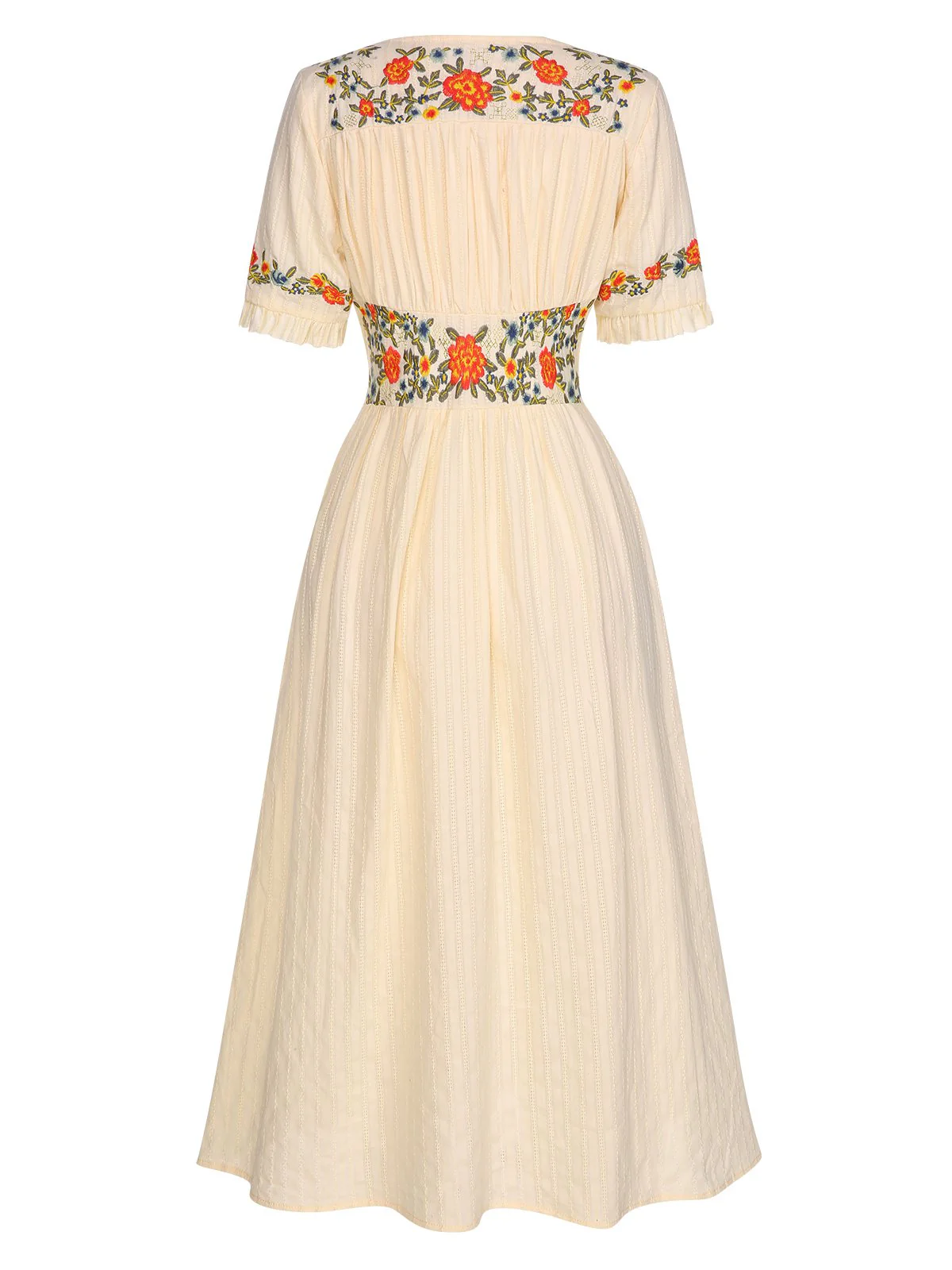 [Vorverkauf] Schwarz 1940er V-Ausschnitt Knöpfen Baumwolle Blumen Kleid - Image 15