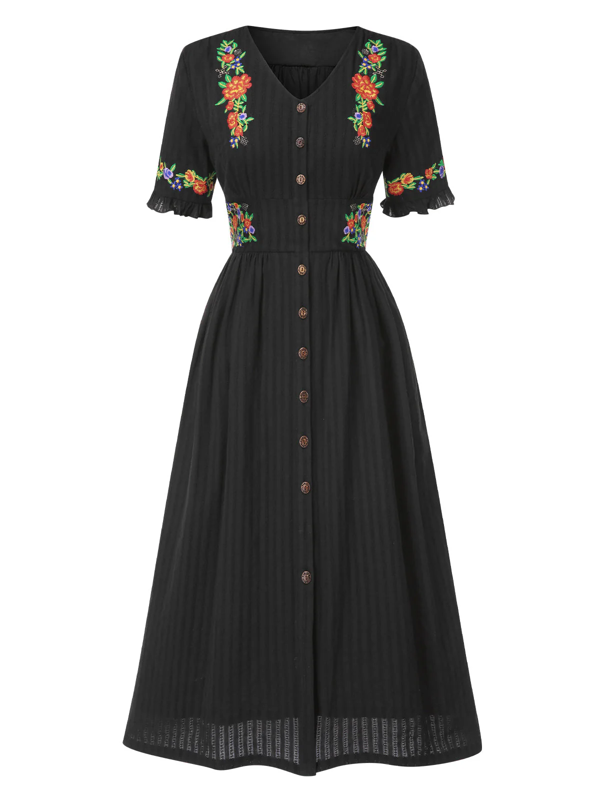 Beige 1940er V-Ausschnitt Knöpfen Blumen Kleid - Image 14
