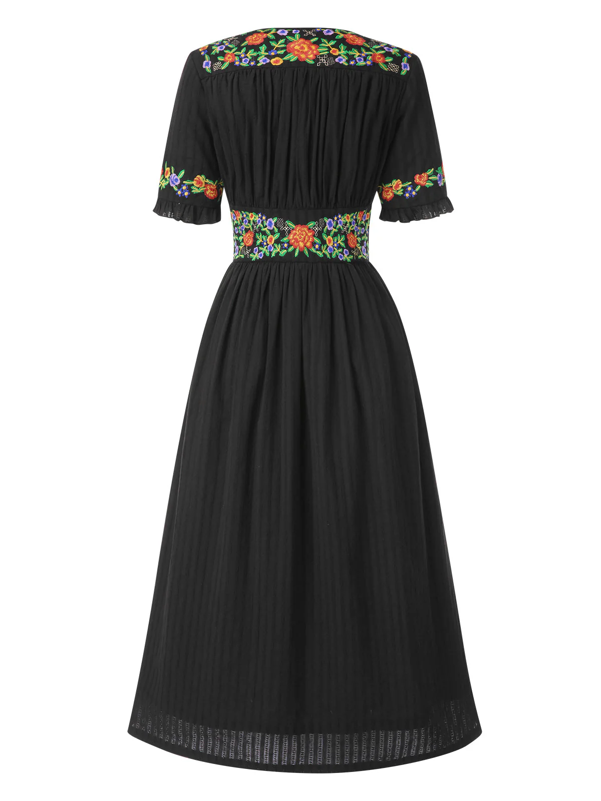 Beige 1940er V-Ausschnitt Knöpfen Blumen Kleid - Image 16