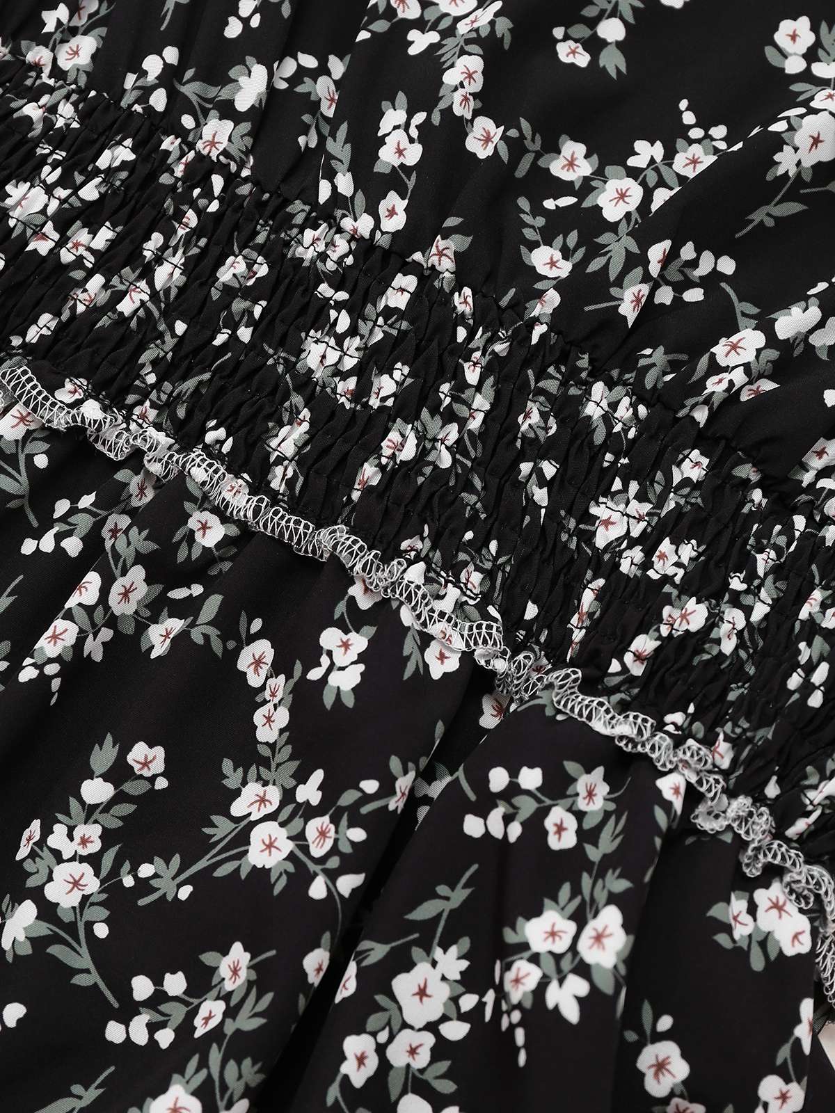 Schwarz 1940er V-Ausschnitt Puffärmel Kleine Blumen Kleid - Image 5