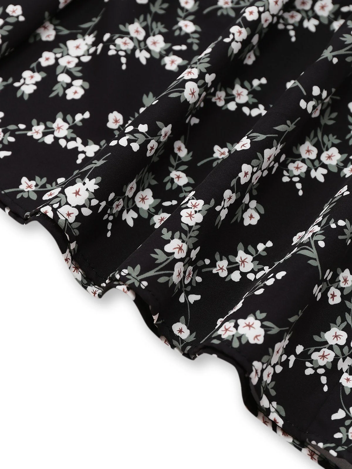 Schwarz 1940er V-Ausschnitt Puffärmel Kleine Blumen Kleid - Image 6