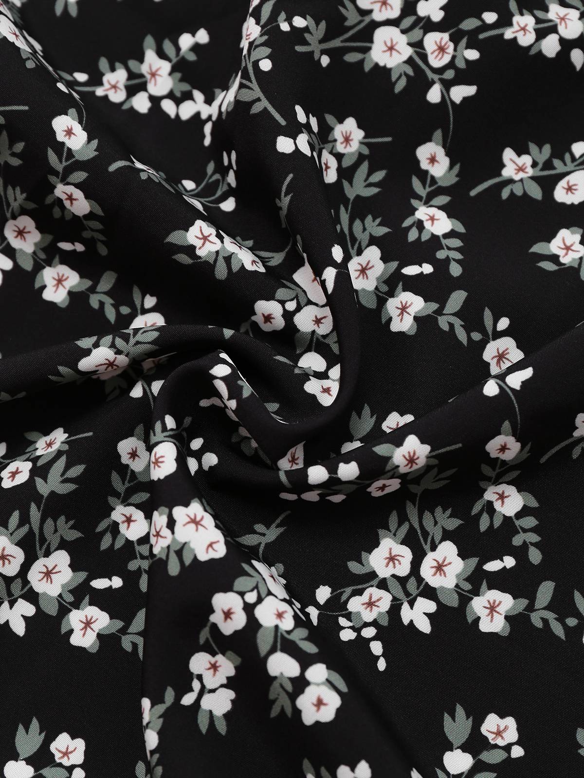 Schwarz 1940er V-Ausschnitt Puffärmel Kleine Blumen Kleid - Image 7