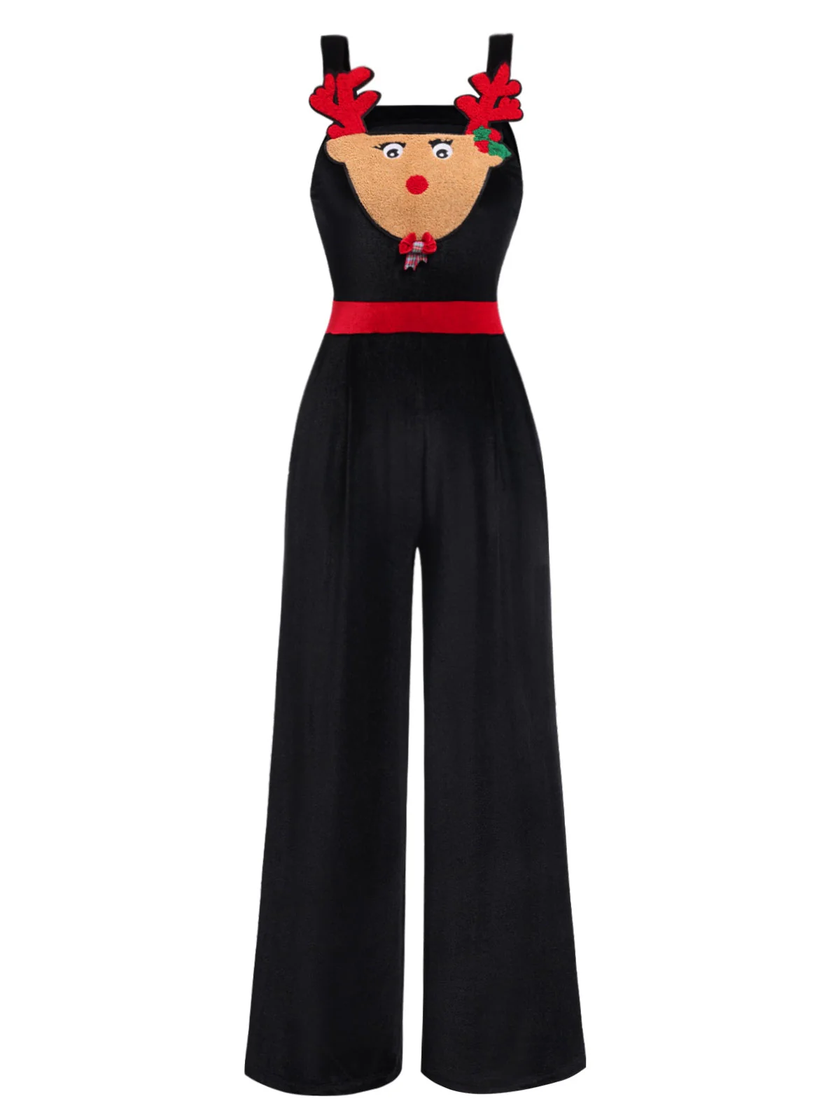 Schwarz 1940er Weihnachten Elch Plüsch Samt Jumpsuit - Image 2