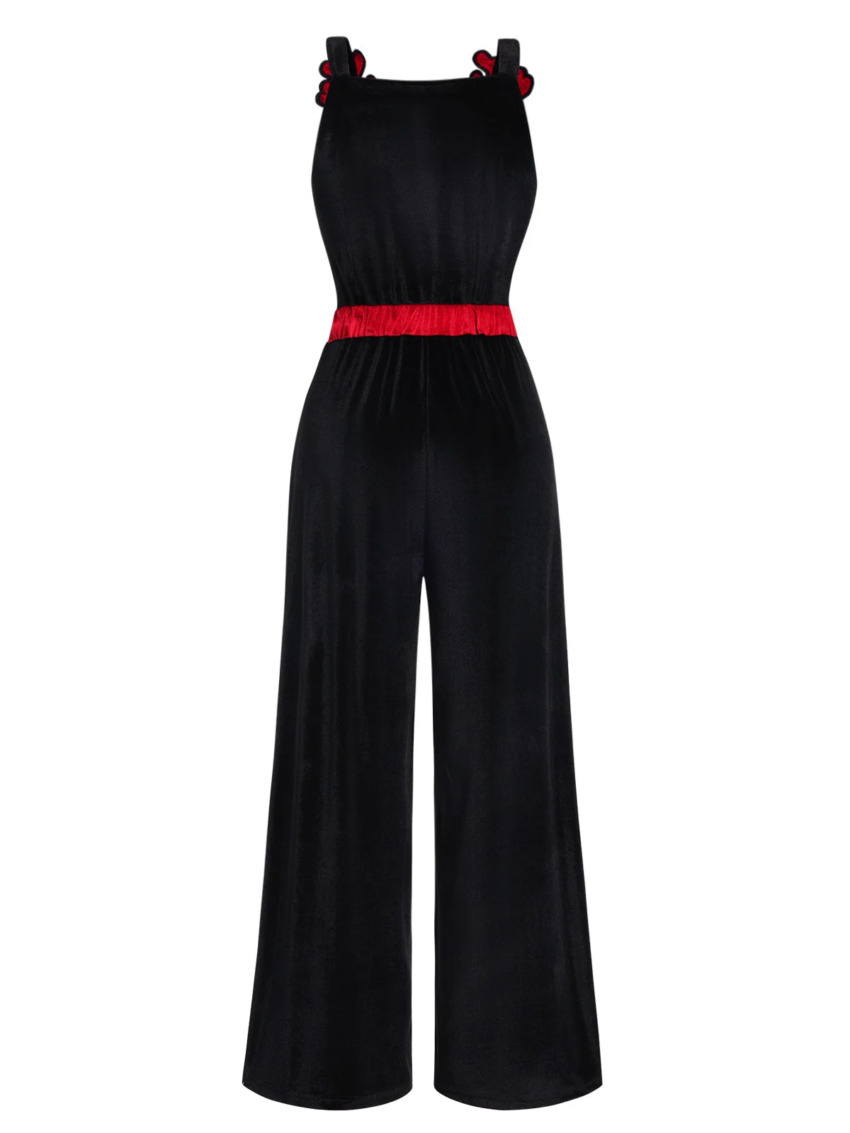Schwarz 1940er Weihnachten Elch Plüsch Samt Jumpsuit - Image 4