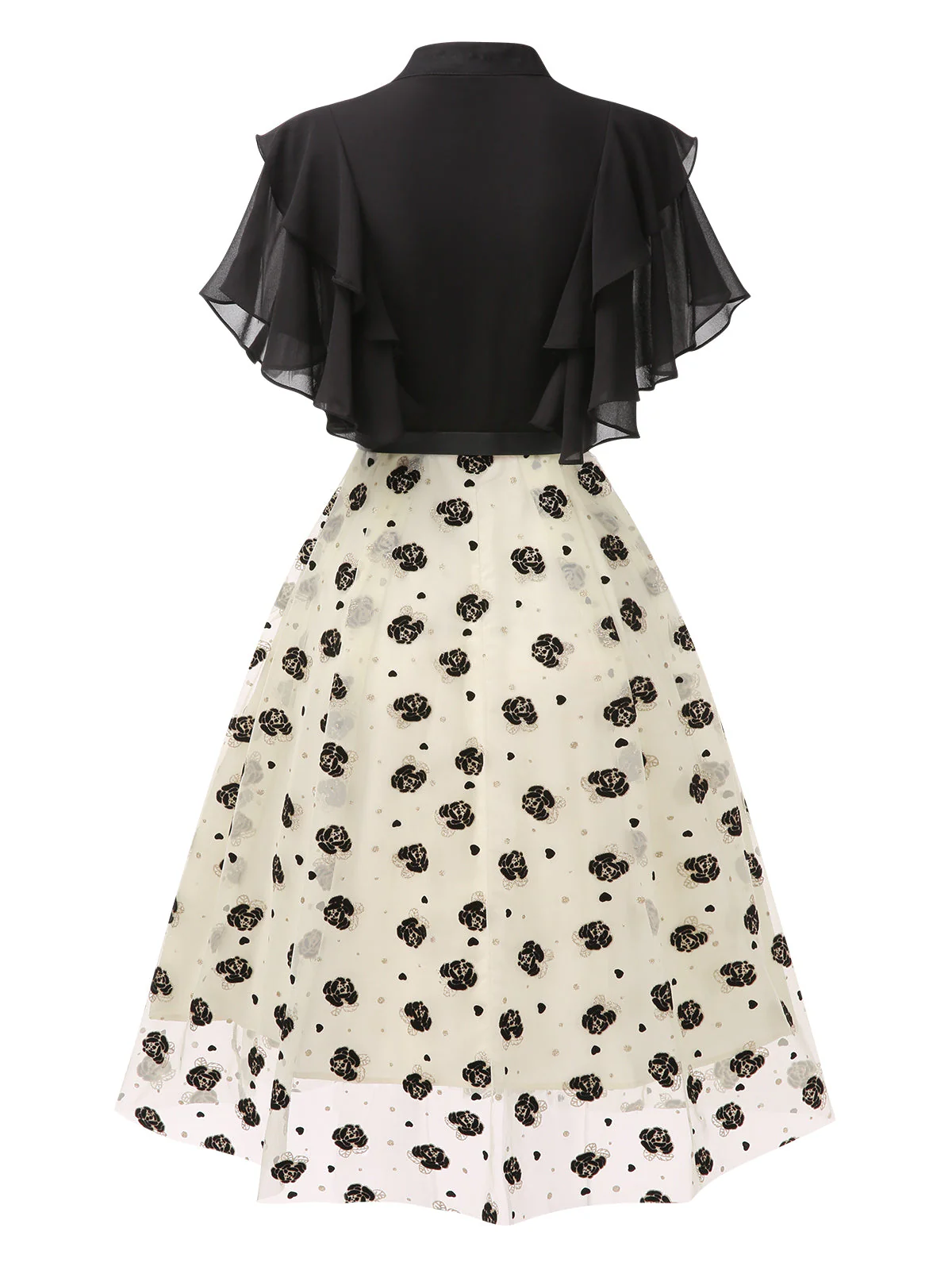 Schwarz 1950er 3D Blumen Rüschen Kleid - Image 3