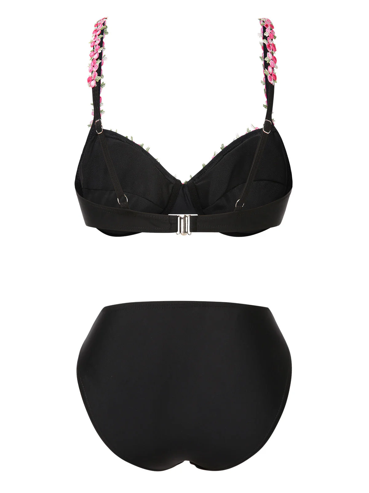 Schwarz 1950er 3D-Blumen Spaghetti Träger Bikini Set - Image 2