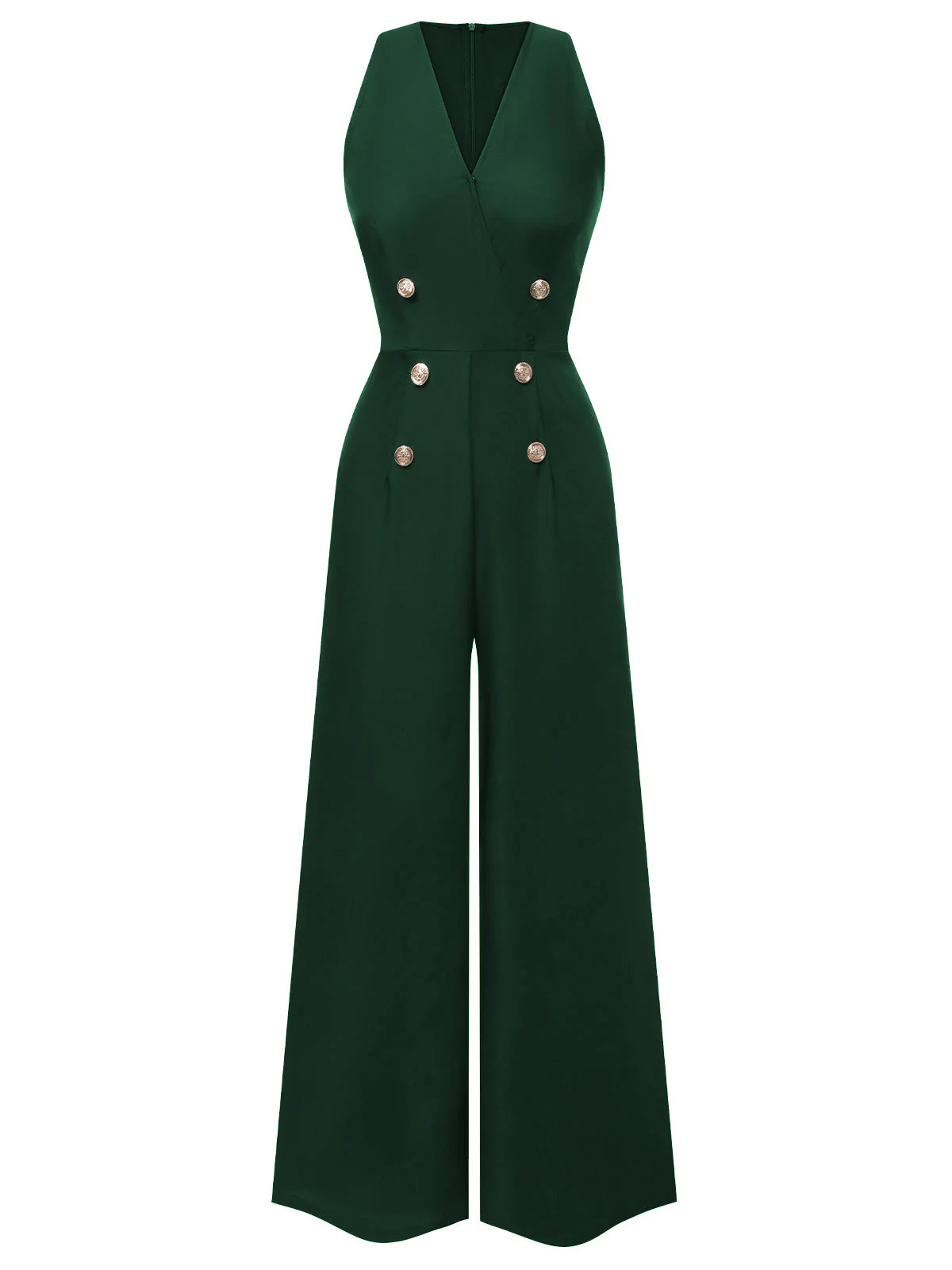 Schwarz 1950er Ärmellos Geknöpft Solide Jumpsuit - Image 12