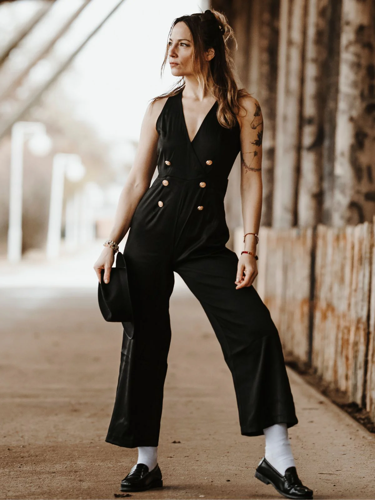 Schwarz 1950er Ärmellos Geknöpft Solide Jumpsuit - Image 2