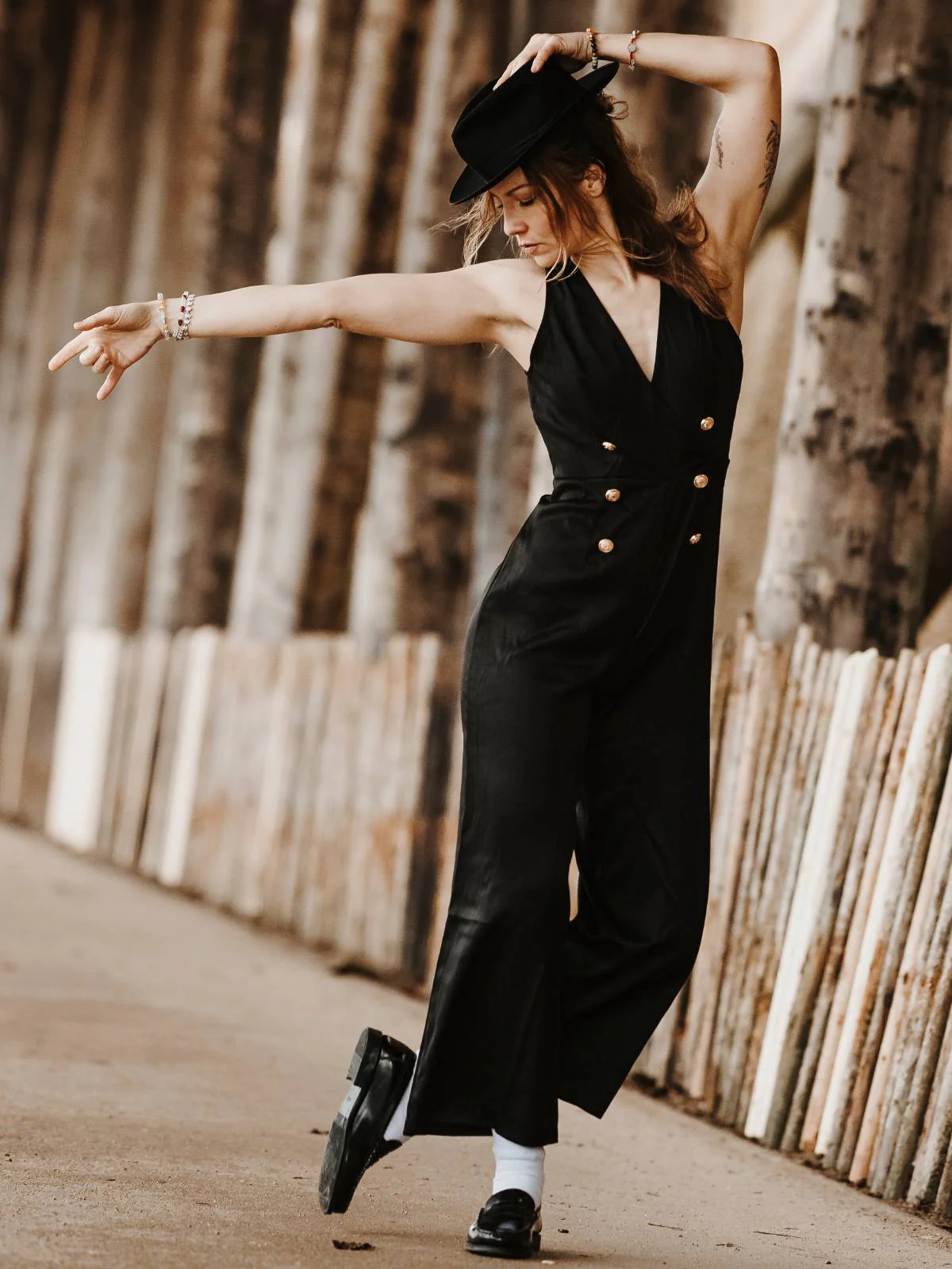 Schwarz 1950er Ärmellos Geknöpft Solide Jumpsuit - Image 3