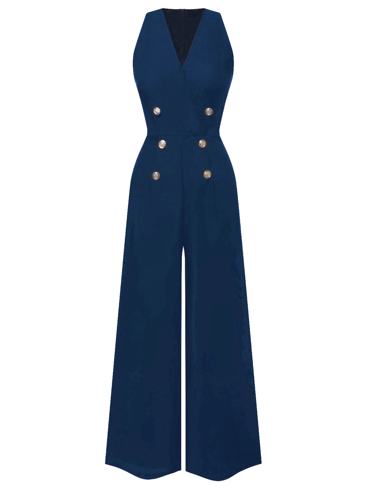 Schwarz 1950er Ärmellos Geknöpft Solide Jumpsuit - Image 8
