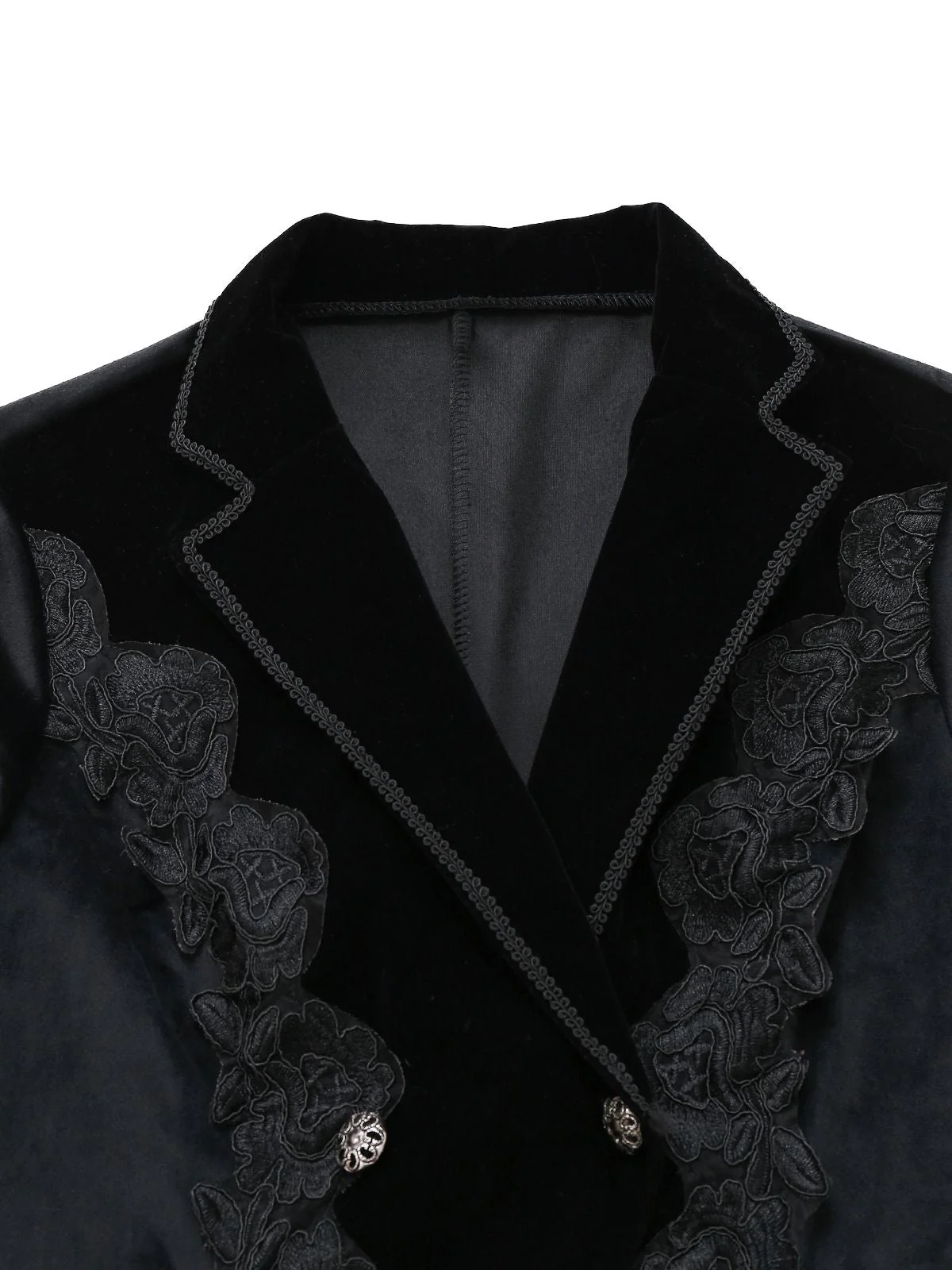 Schwarz 1950er Bestickt Blumen Victorian Stil Jacke - Image 3
