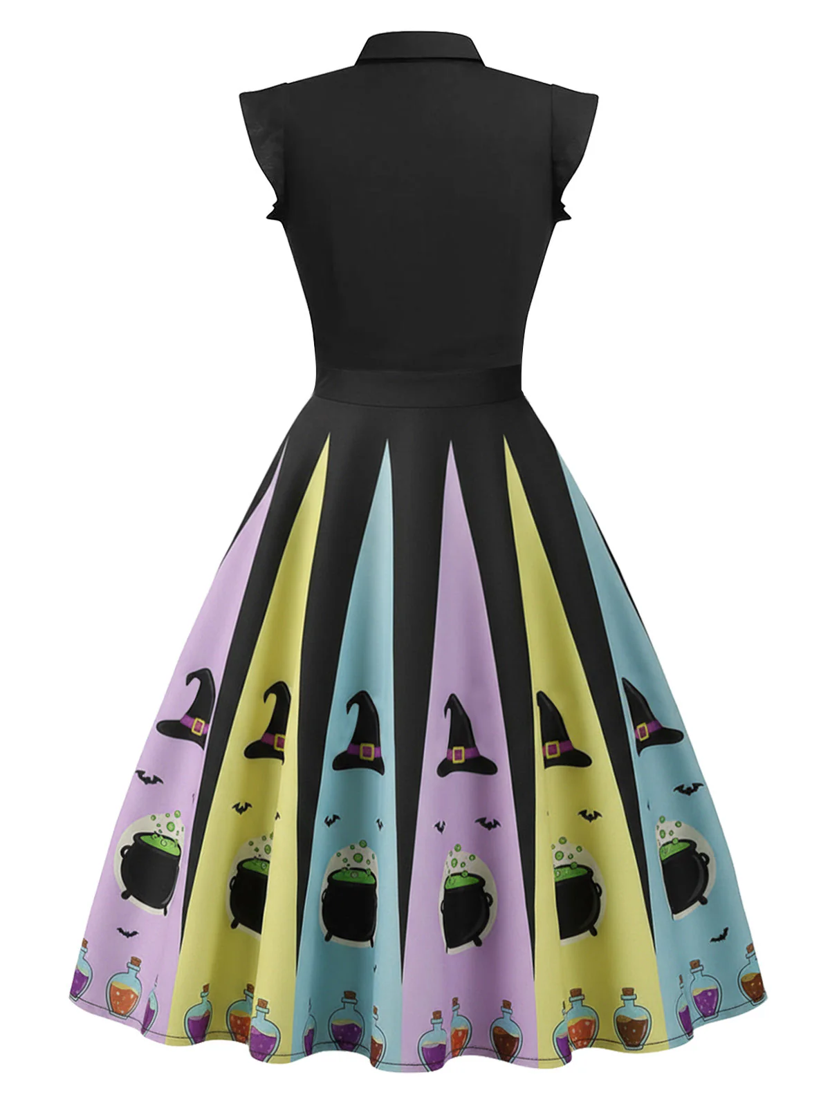 Schwarz 1950er Bogen Halloween Hexe Trank Swing Kleid - Image 4