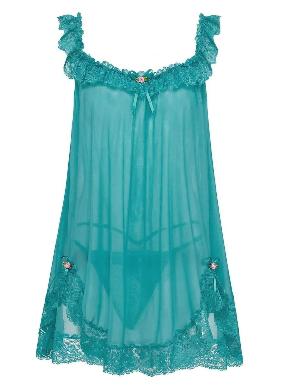 Rosa 1950er Bogen Spitze Besatz Netz Babydoll Nachthemd - Image 8
