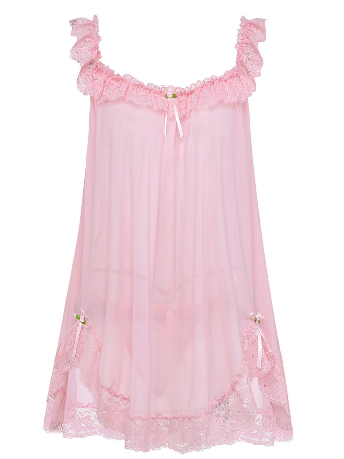 Rosa 1950er Bogen Spitze Besatz Netz Babydoll Nachthemd