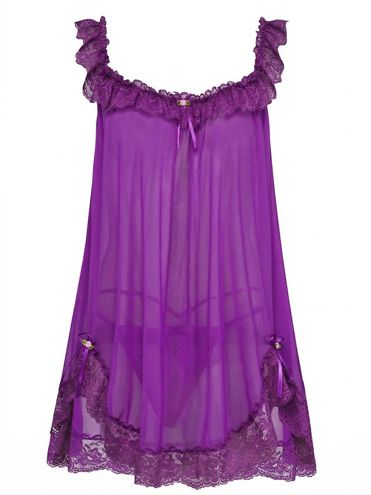 Rosa 1950er Bogen Spitze Besatz Netz Babydoll Nachthemd - Image 10