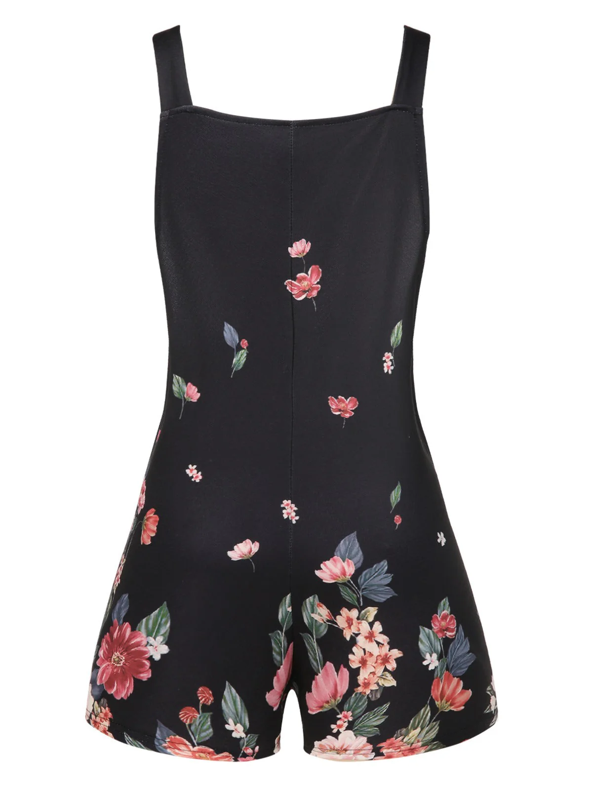 Schwarz 1950er Einstellbar Träger Blumen Romper - Image 2