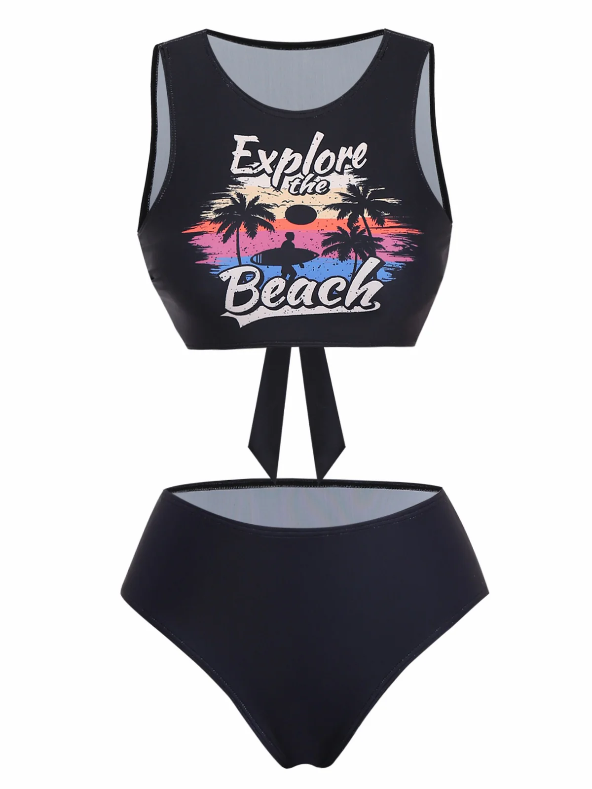 Schwarz 1950er Erkunde Den Strand Tankini Set - Image 2